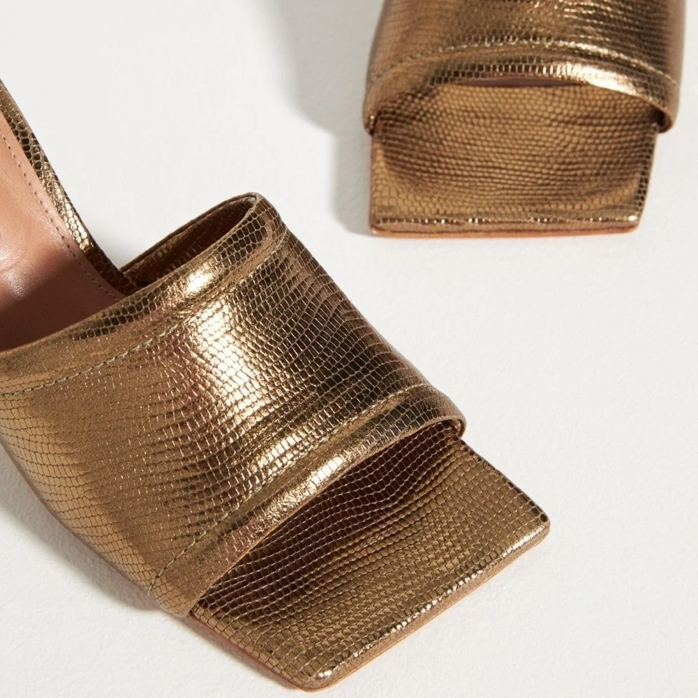 Anthropologie Vicenza Metallic Square Toe Mules 37 - Picture 3 of 5